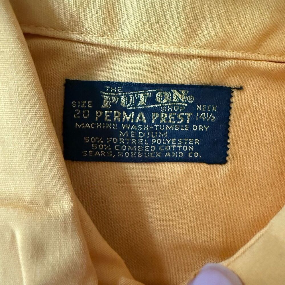 New NOS Vintage 70s Sears Perma Prest Pointy Collar Harvest Yellow Button Shirt - Picture 2 of 4